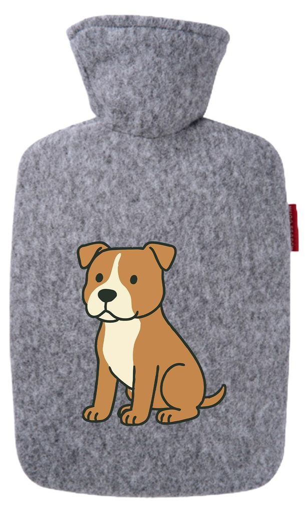 Huuraa Wärmflasche American Pit Bull Terrier Comic Pitty 1,8 Liter Filz Classic Filzbezug Bettflasche Geschenkidee