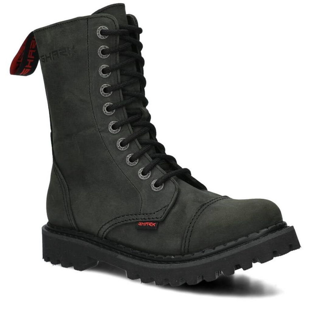 NAGABA Stiefel Damen Herren Springerstiefel 10-Loch - Leder - Khaki - 40