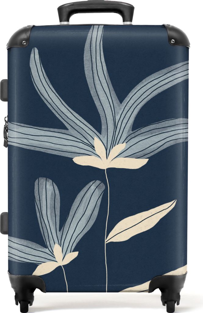 NoBoringSuitcases.com Großer Koffer - Blumen - Pflanzen - Blau - Natur - Kombinationsschloss TSA - Hartschalen Trolley 4 Rollen - 72 liter - Rei...