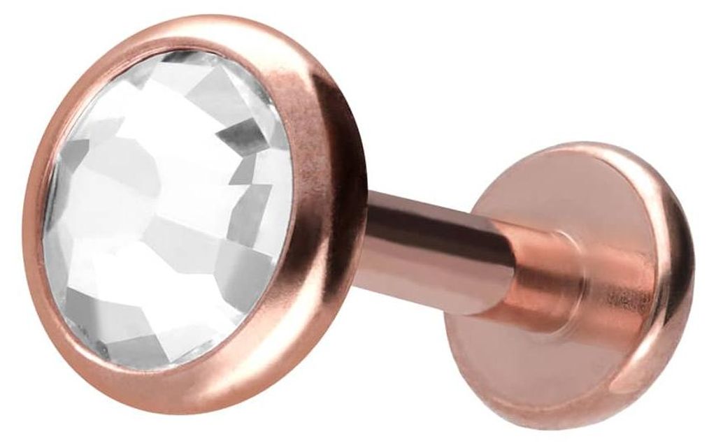 Ohrpiercing, Nasenpiercing Titan Labret mit Innengewinde KRISTALLDISC RoséGold Stablänge: 7mm | Stabstärke: 1,6mm | Discgröße: 5mm
