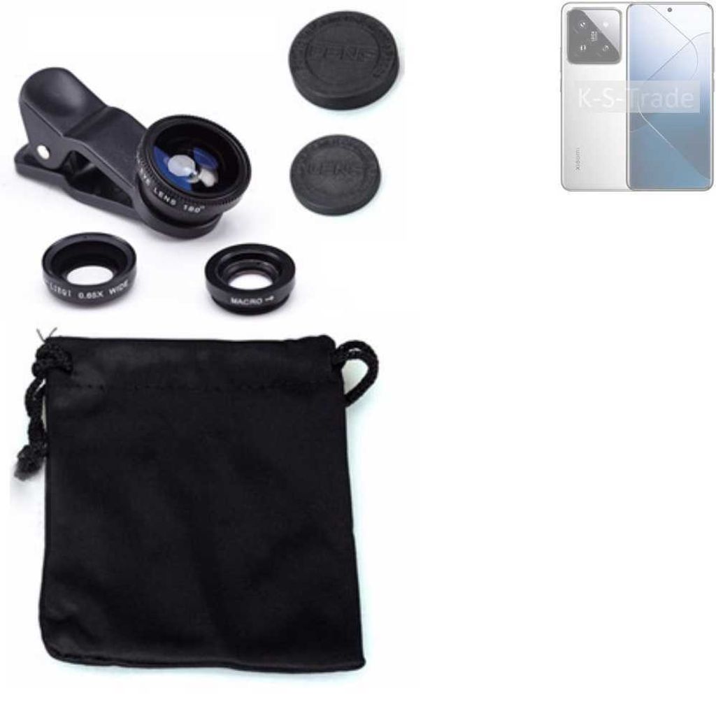 K-S-Trade Smartphone Kamera Linsen Set Kompatibel mit Xiaomi 14 Pro 3in1 Clip-On Kamera Adapter Macro Weitwinkel FishEye Fischauge Objektiv Linse