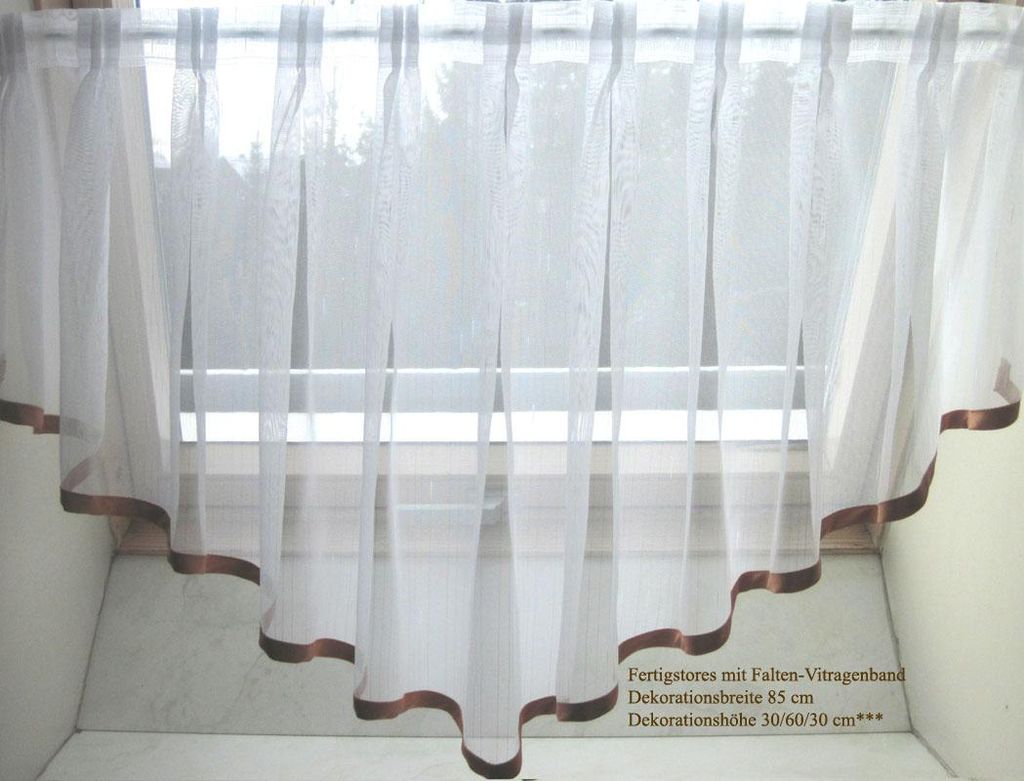 Fertigstore mit Falten-Vitragenband, weiß 85 x 60 cm B/H (höchste Stelle)
