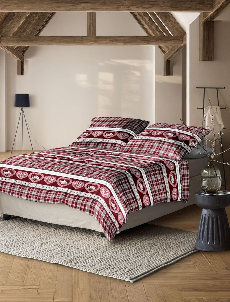 Irisette GmbH & Co. KG Mako-Satin Bettwäsche Set Wave 8761 Farbe rot Größe 155x220+80x80