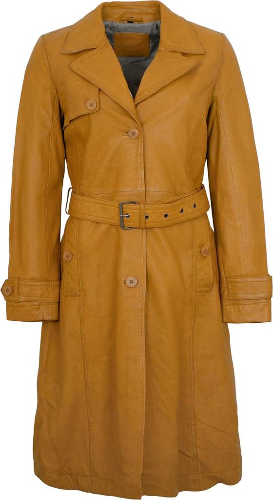 Mauritius - Damen Trenchcoat Ledermantel Lammnappa dark yellow : XL