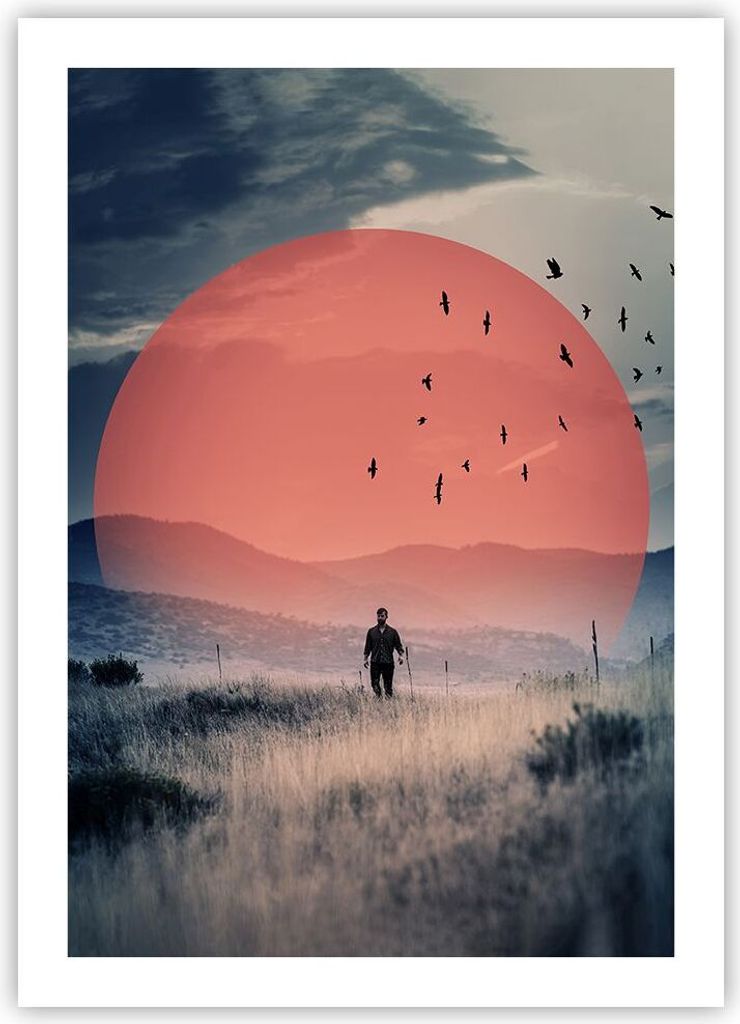 Poster - Poster ohne Rahmen - Westen Sonne Landschaft - 50x70 cm - Wand Bild - Wanddeko - Wandbilder - Kunstposter - Wandposter - Bilder - Kunstdru...