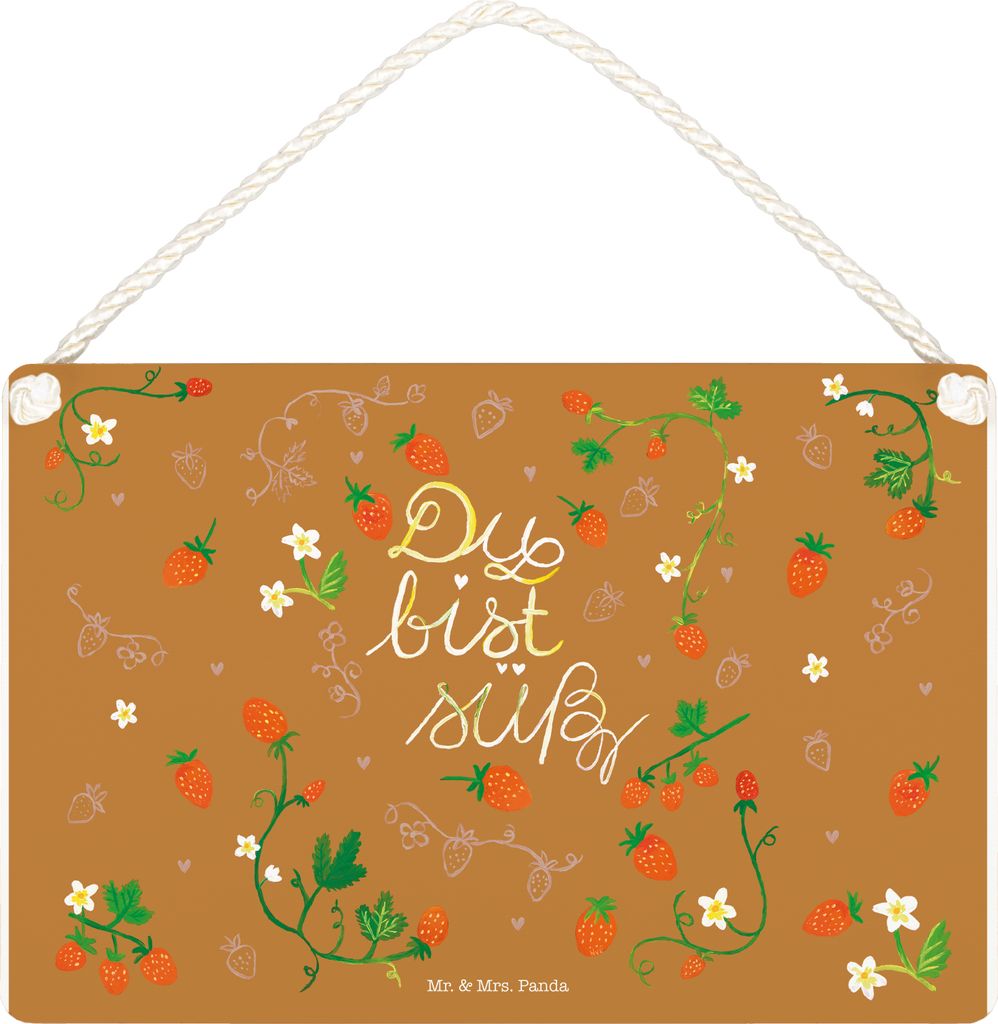 Mr. & Mrs. Panda Schild Erdbeeren Süß DIN A5 - Transparent - Geschenk, Dekoration, Du Bist, Erdbeere, Türschild, Liebe Zitat, Wandbild Holz, Fre...