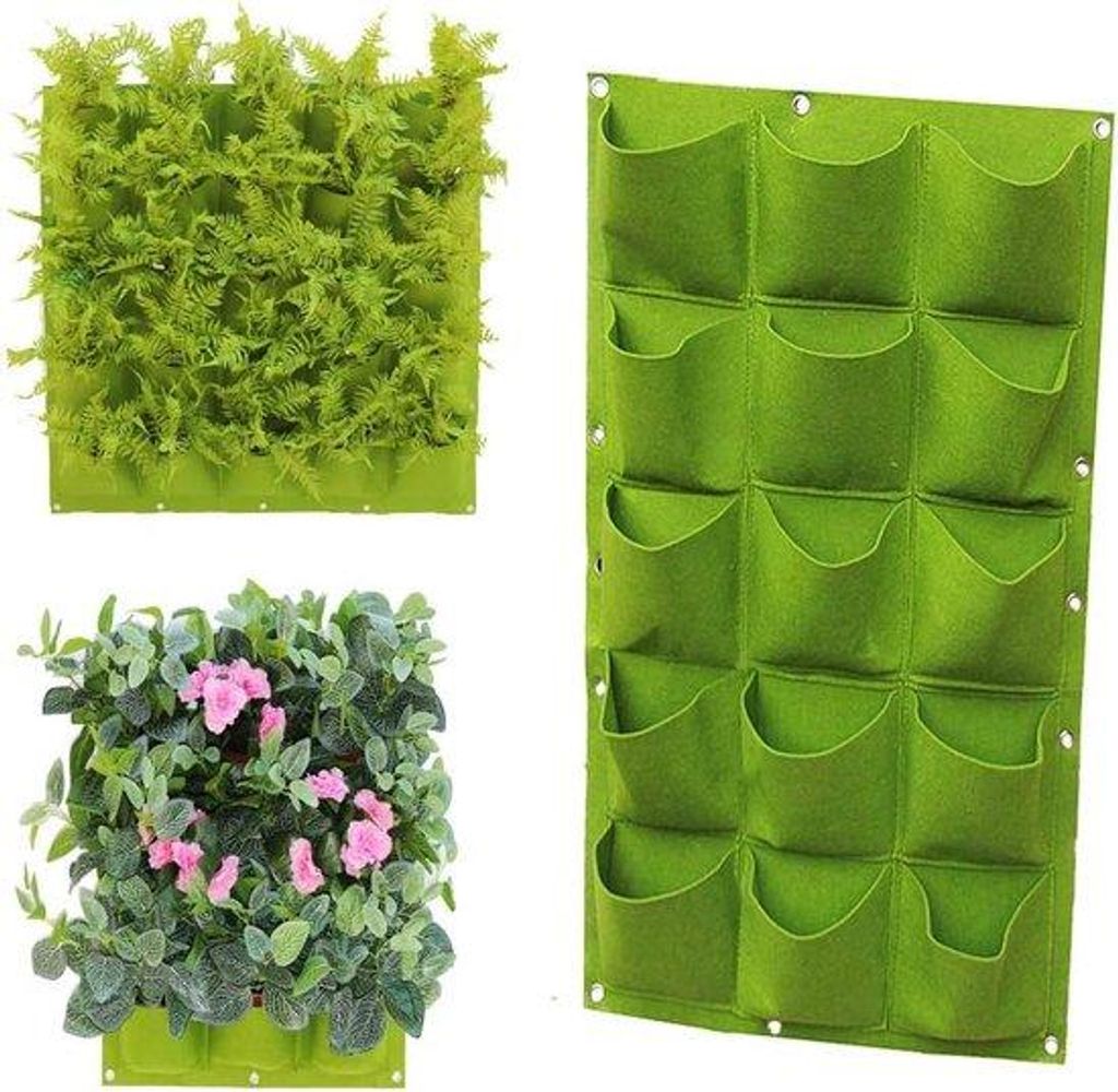 Vertikale Gartenkollektion - 18 Räume für Gemüse - 100x50 cm - Mit Wachstumskorb - In Hängender Pflanzenschachtel