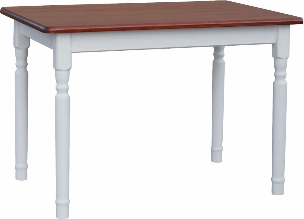 Weißer Tisch II aus massivem Kiefernholz mit Tischplatte in der Farbe Calvados 110 x 80 cm