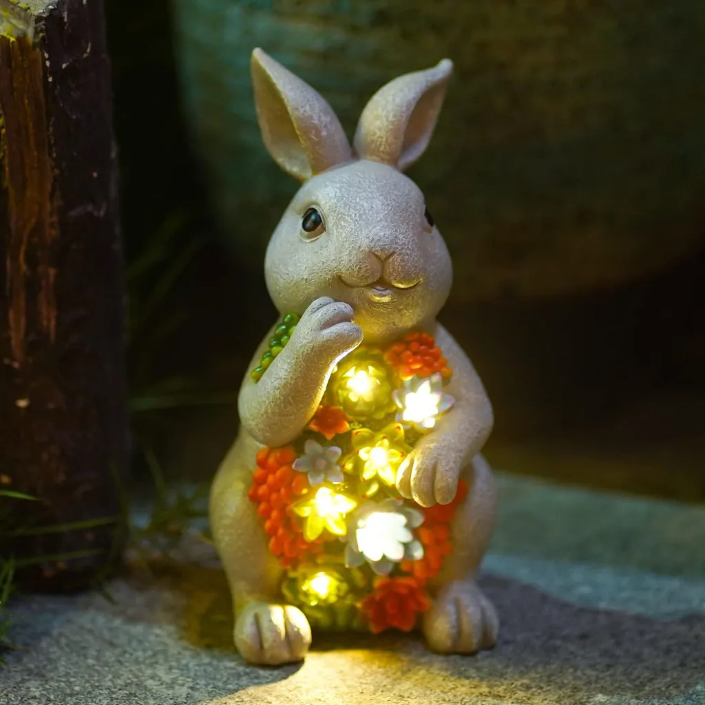 Lampe Solaire Lapin Décorative : Statuette de Jardin avec Succulentes LED