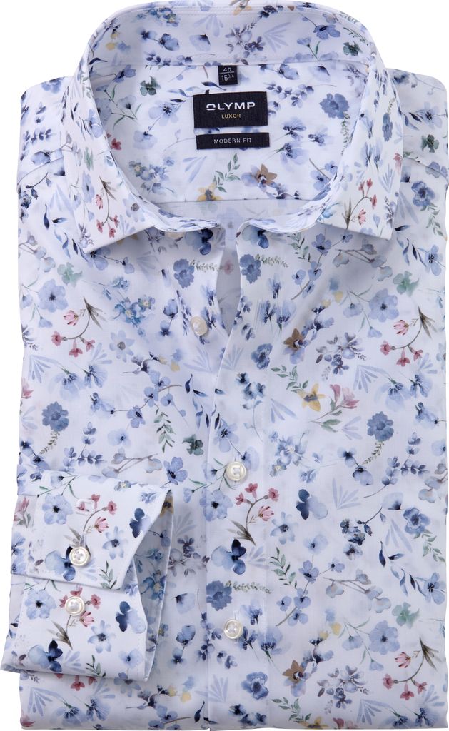 Olymp Hemd weiß bedruckt paar normale Passform Baumwolle