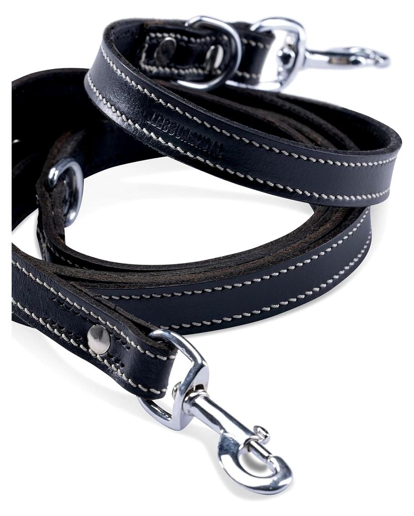 Hundeleine aus Leder - verstellbare Führleine 2,40 m - stabile Lederleine mit Edelstahl-Karabiner - Echtleder Leine Sammy (schwarz)