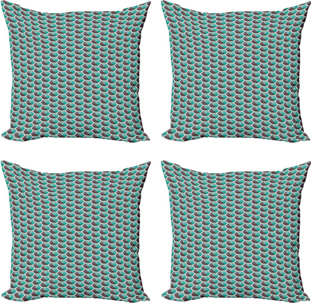 ABAKUHAUS Brown und Türkis Kissenbezug Set (4 Stück), Hexagons, Moderner Doppelseitiger Digitaldruck, 45 cm x 45 cm, Champagne Multicolor