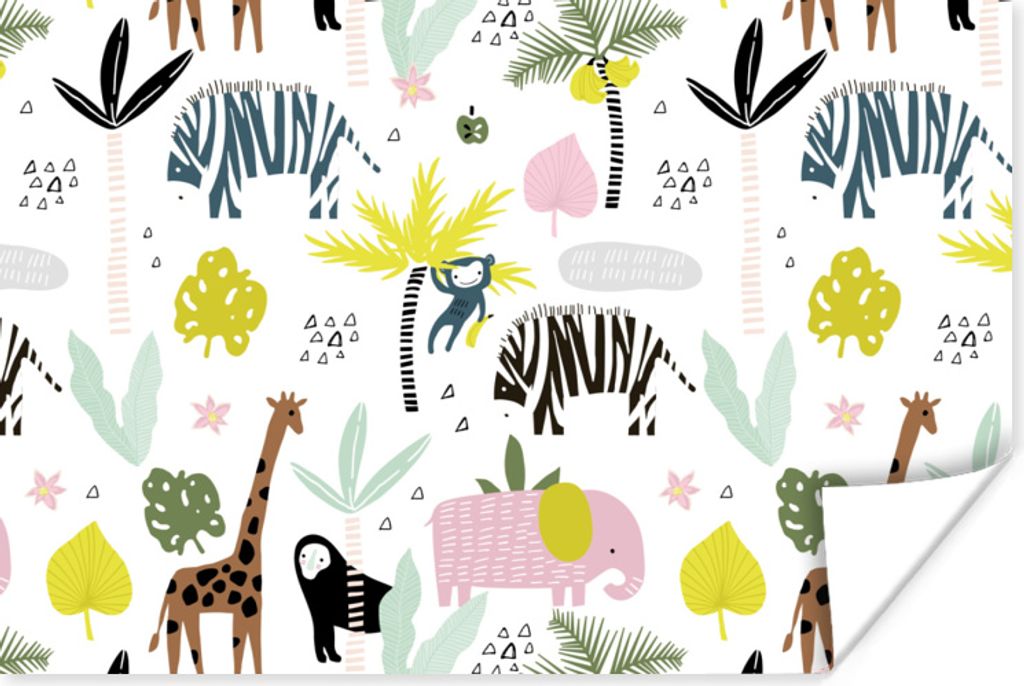 MuchoWow Poster Tiere - Dschungel - Palme - Pastell 180x120 cm - Fotoplakat