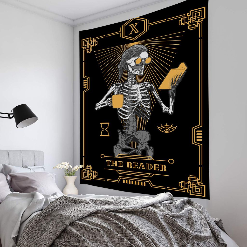 Totenkopf-Wandteppich, Meditations-Skelett-Wandteppich, Chakra-Wandteppich, Sternen-Wandteppich, Schwarz-Weiß-Sterne-Wandteppich Für Zimmer (230 ...