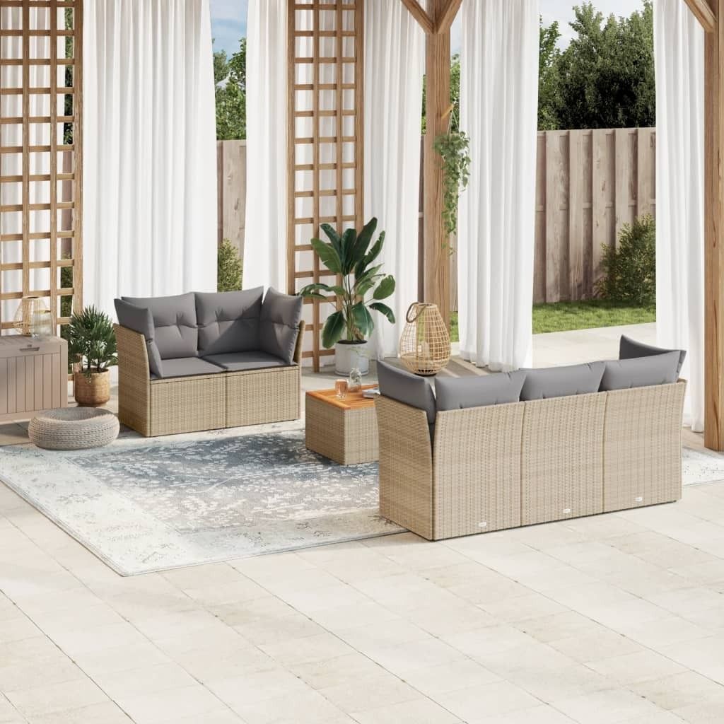 Maison Exclusive - 6-tlg. Garten-Sofagarnitur mit Kissen Beige Poly Rattan