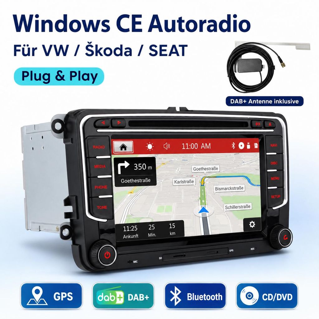 7" DAB+ GPS Autoradio DVD Bluetooth für VW Golf Passat Produktbild  KI-generiertes Bild