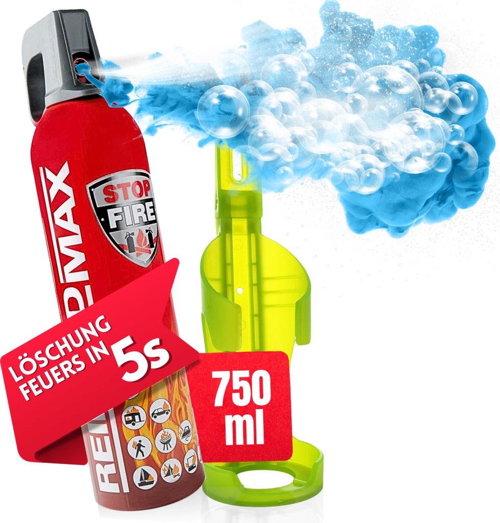 notlok Safety Work - 750ml Feuerlöschspray + Halterung | Klein Feuerlöscher Haushalt Küche Auto | Feuerlöscher Schaum Feuer A B E F | Fettbrand...