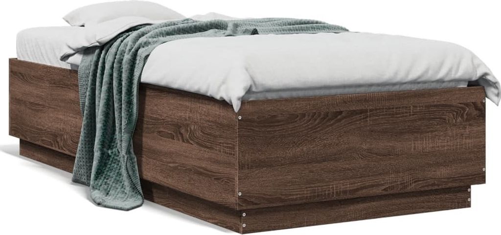 Möbel Bettgestell mit LED Braun Eichen-Optik 90x190 cm Holzwerkstoff - Klassische Betten 3209666