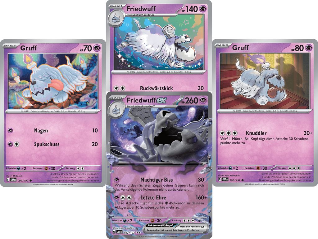 Gruff & Gruff & Friedwuff & Friedwuff ex Doppelstern SET Karmesin & Purpur Obsidianflammen 99-102/197 Sammelkarten Pokemon Einzelkarten