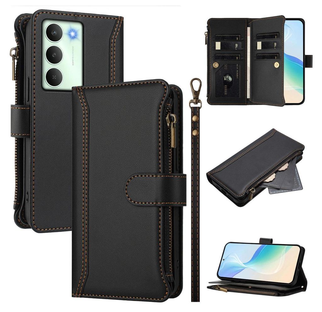 Étui pour Realme 14x, zippé, portefeuille Étui à rabat en Image du produit 