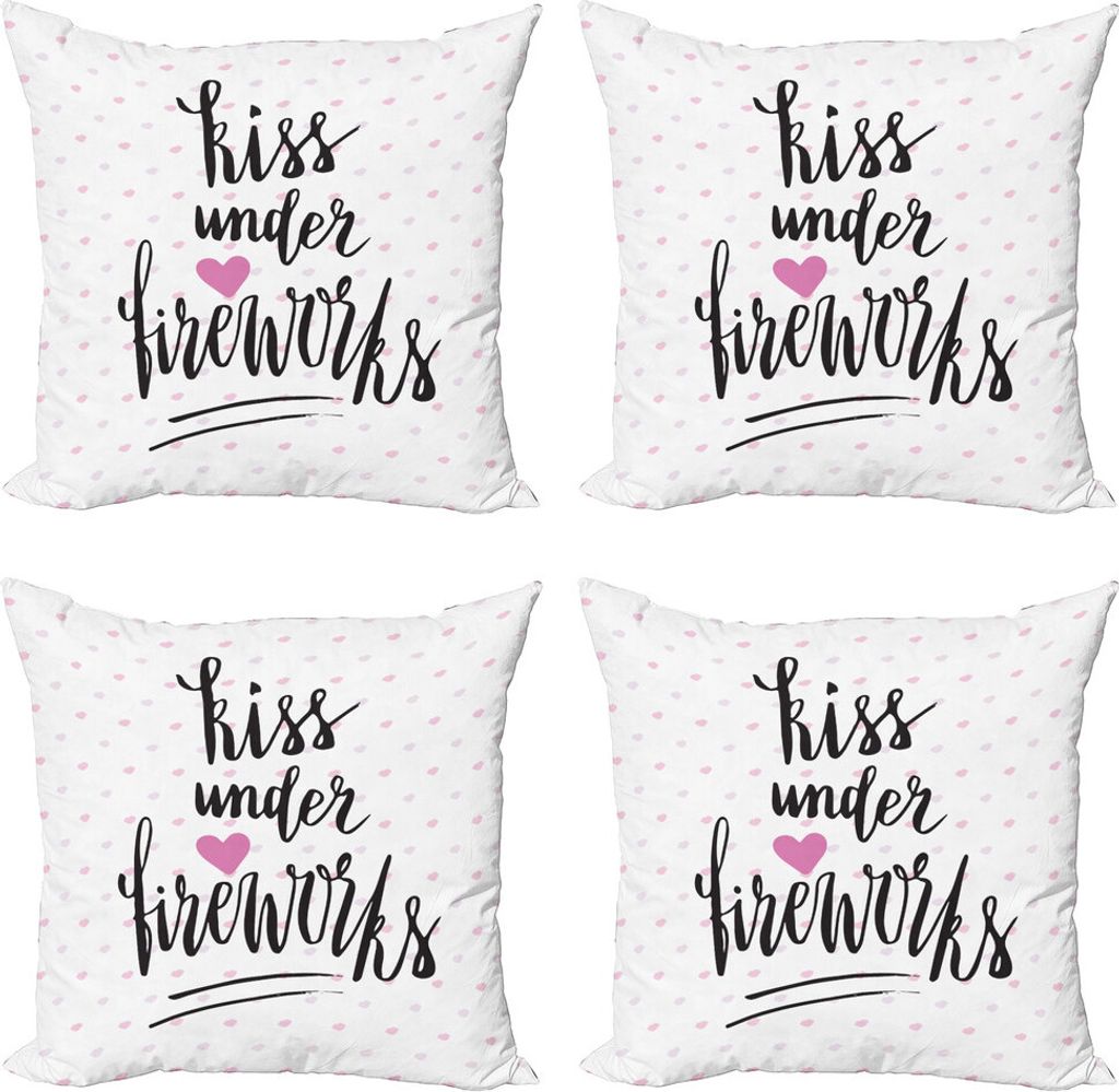 ABAKUHAUS Küss mich Kissenbezug Set (4 Stück), Herzen und Lippenstift, Moderner Doppelseitiger Digitaldruck, 40 cm x 40 cm, Schwarz-Rosa und Weiß