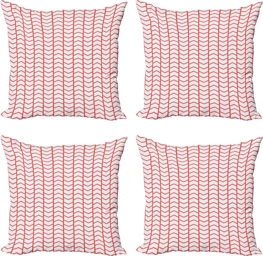 ABAKUHAUS Modern Kissenbezug Set (4 Stück), Chevron Linien Borders, Moderner Doppelseitiger Digitaldruck, 60 cm x 60 cm, Dunkle Koralle und Weiß