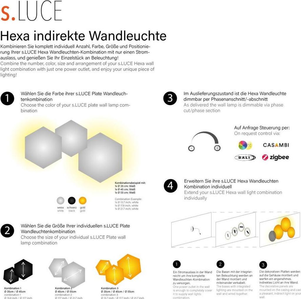 s.luce Hive indirekte LED Wandleuchte dimmbar 230V Kombination Wandlampe