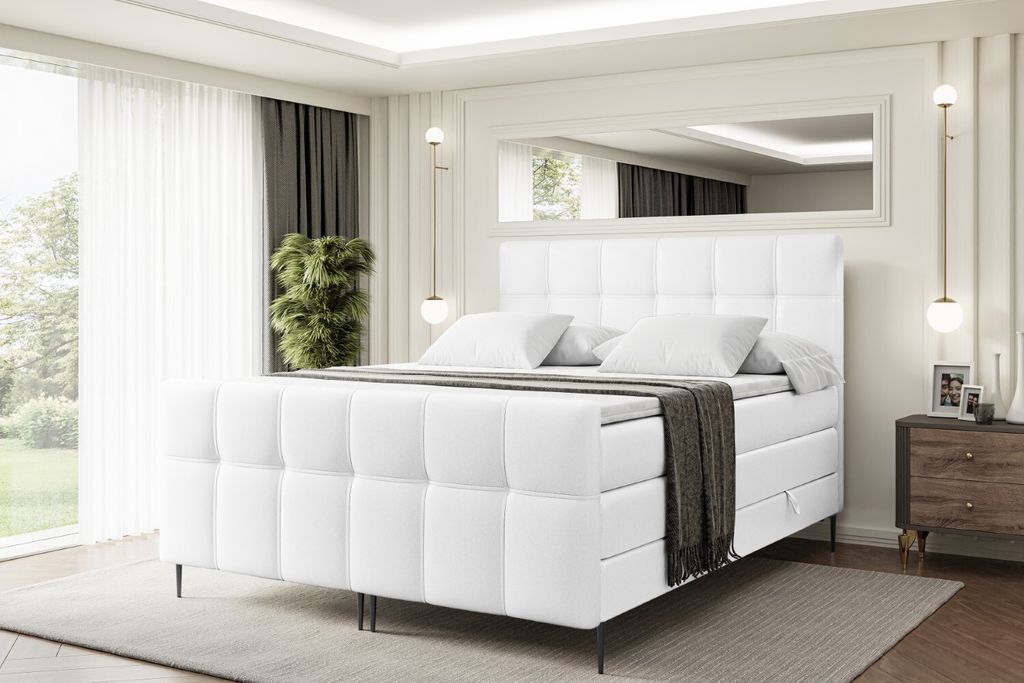 ALTDECOR Boxspringbett mit Schwarz Füßen, Matratze und Lattenrost, Topper, Fußteil, Polsterbett mit Bettkasten, Bett mit Stauraum H3- und H4- Ma...