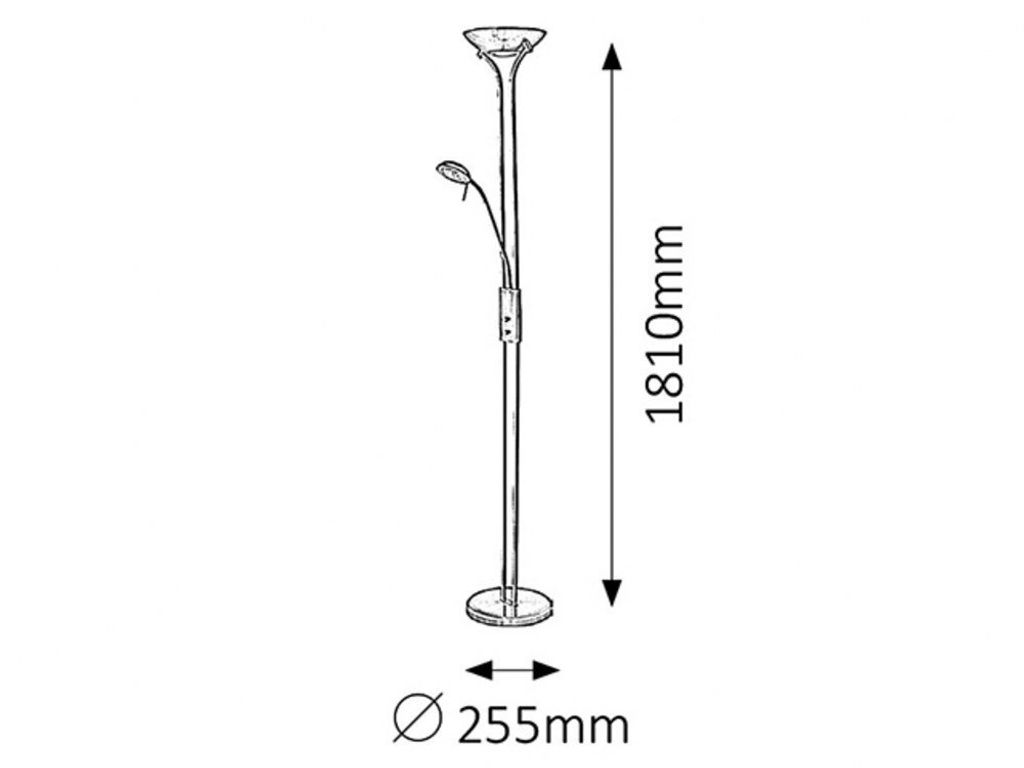A line drawing of a floor lamp with dimensions indicated.