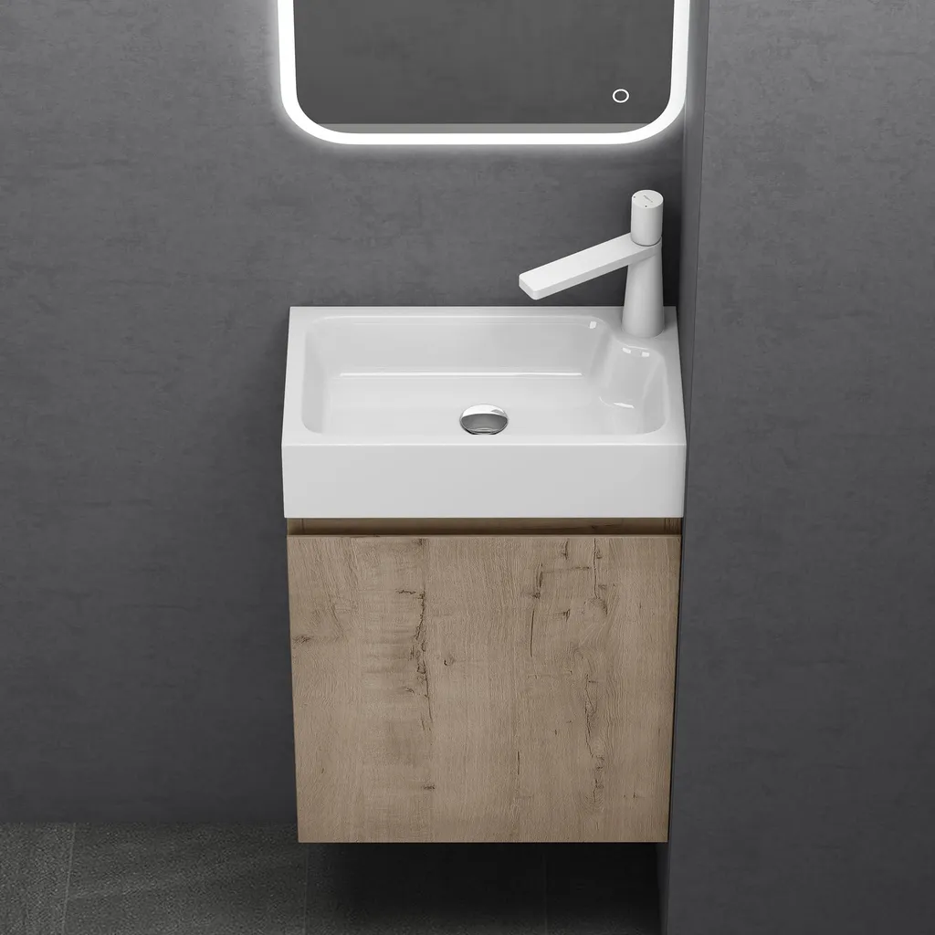 Ensemble Lave-mains Chêne Clair 46cm et Vasque en Solid Surface Pisa - 3