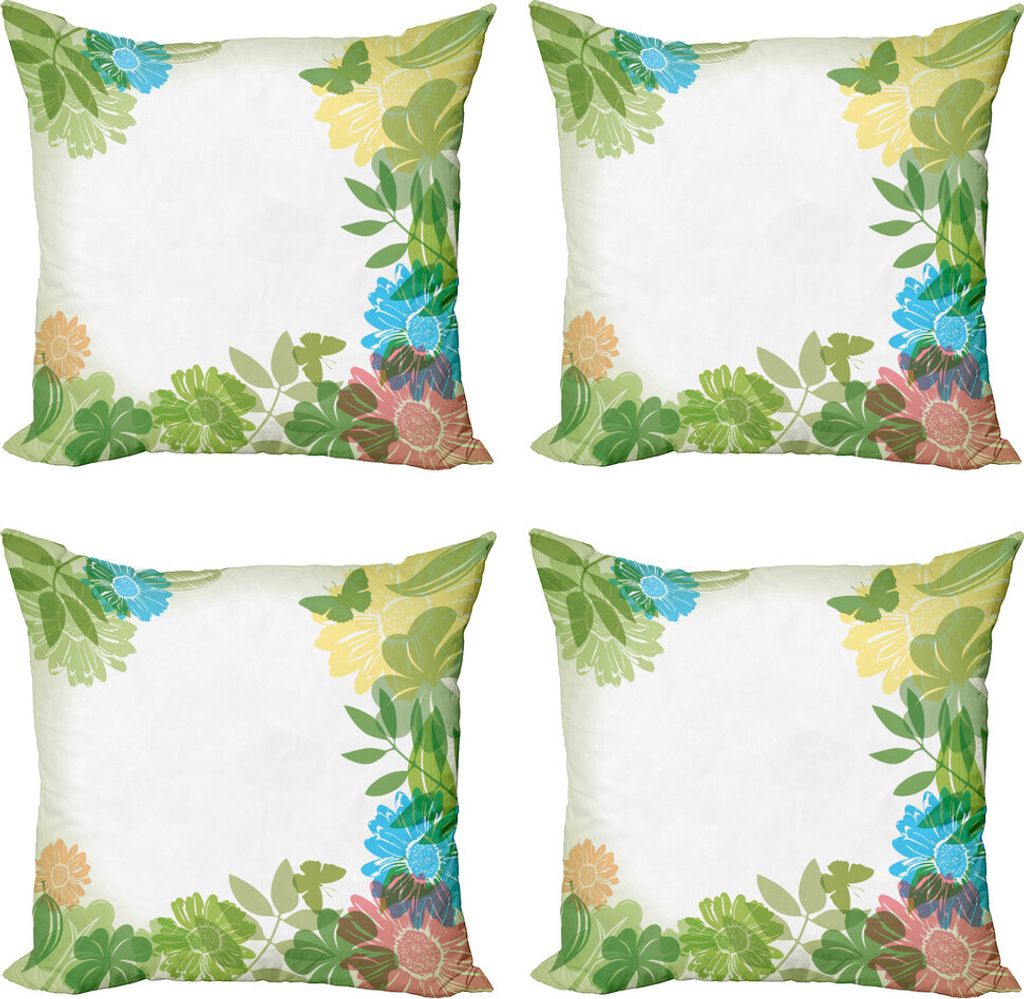 ABAKUHAUS Green Flower Kissenbezug Set (4 Stück), Natur Laub, Moderner Doppelseitiger Digitaldruck, 50 cm x 50 cm, Mehrfarbig