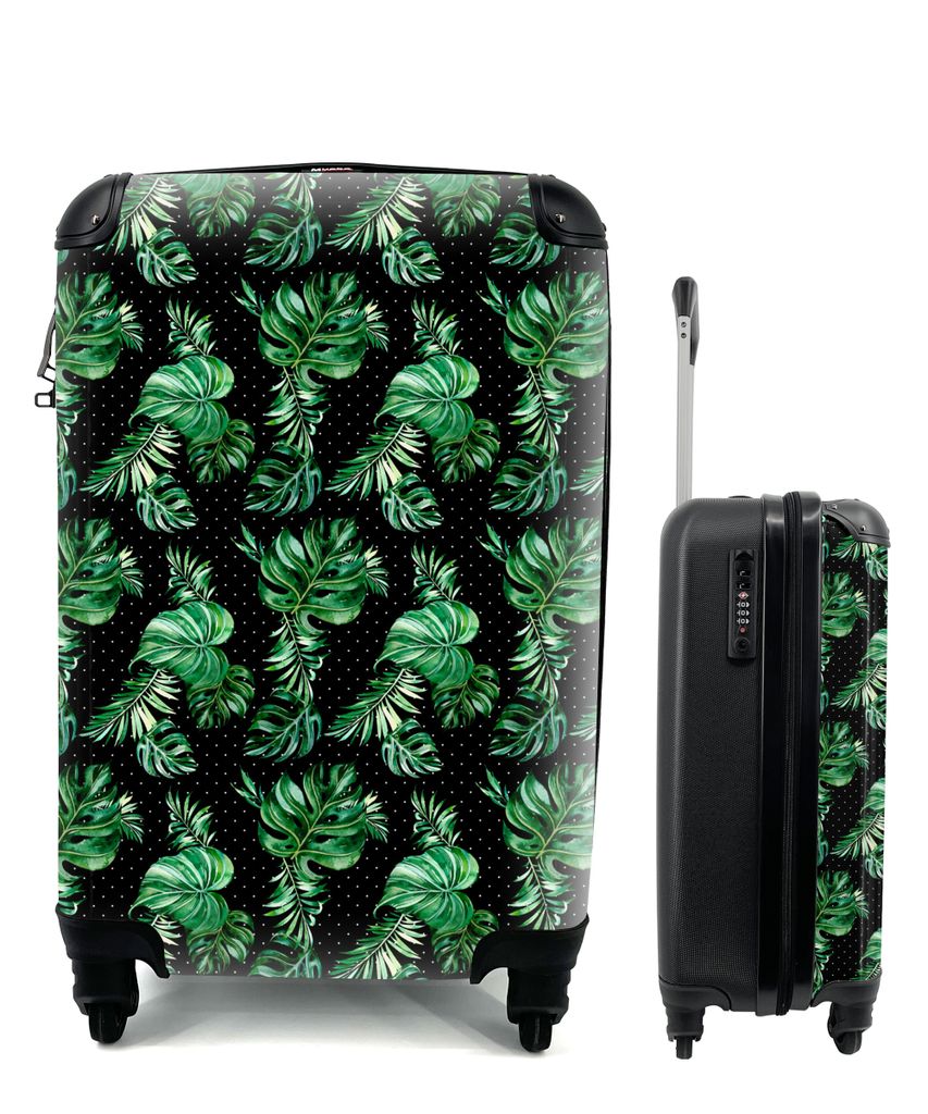 MuchoWow Koffer Handgepäck Trolley Rollkoffer Kleine Reisekoffer mit 4 Rollen - Weinlese - Pflanzen - Monstera - Cabin Size < 55x40x23 cm & 55x4...