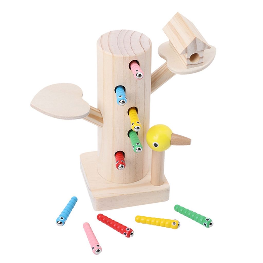 10-teilig Holz Magnet Specht Raupen Fangen Spiel Montessori Spielzeug, 