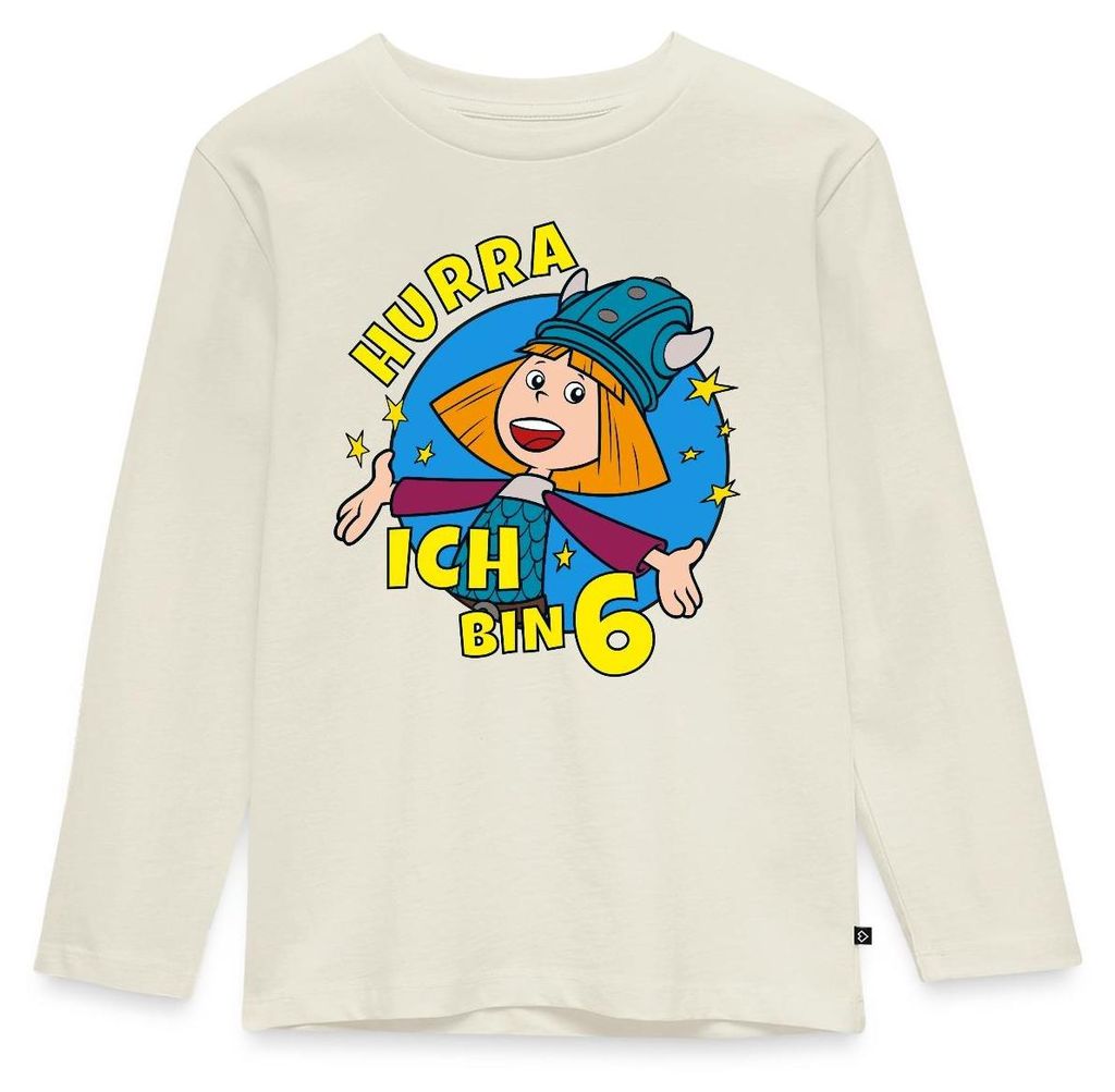 Spreadshirt Wickie Und Die Starken Männer 6. Geburtstag Kinder Premium Langarmshirt, 134/140 (8 Jahre), Naturweiß