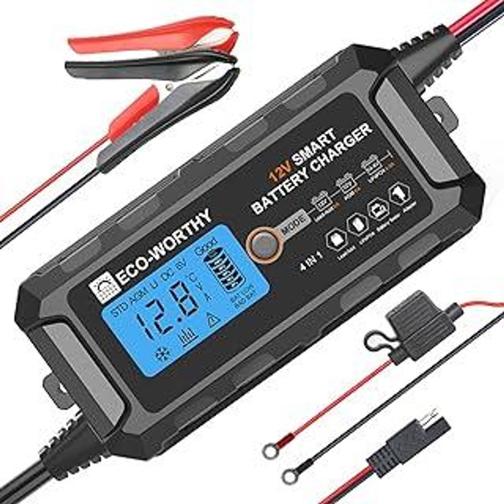 ECO-WORTHY 5A Autobatterie Ladegerät LiFePO4 Ladegerät 12V Erhaltungsladegerät mit Aktivierung der Lithium-Batterie für Auto LKW Motorrad Rasen...