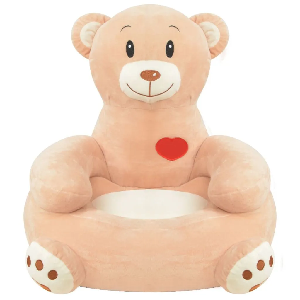 Fauteuil enfant ours brun en peluche sécurisé sans angle rigide