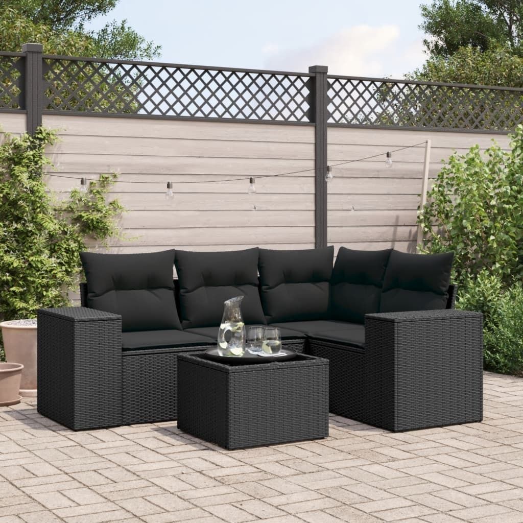 Maison Exclusive - 5-tlg. Garten-Sofagarnitur mit Kissen Schwarz Poly Rattan