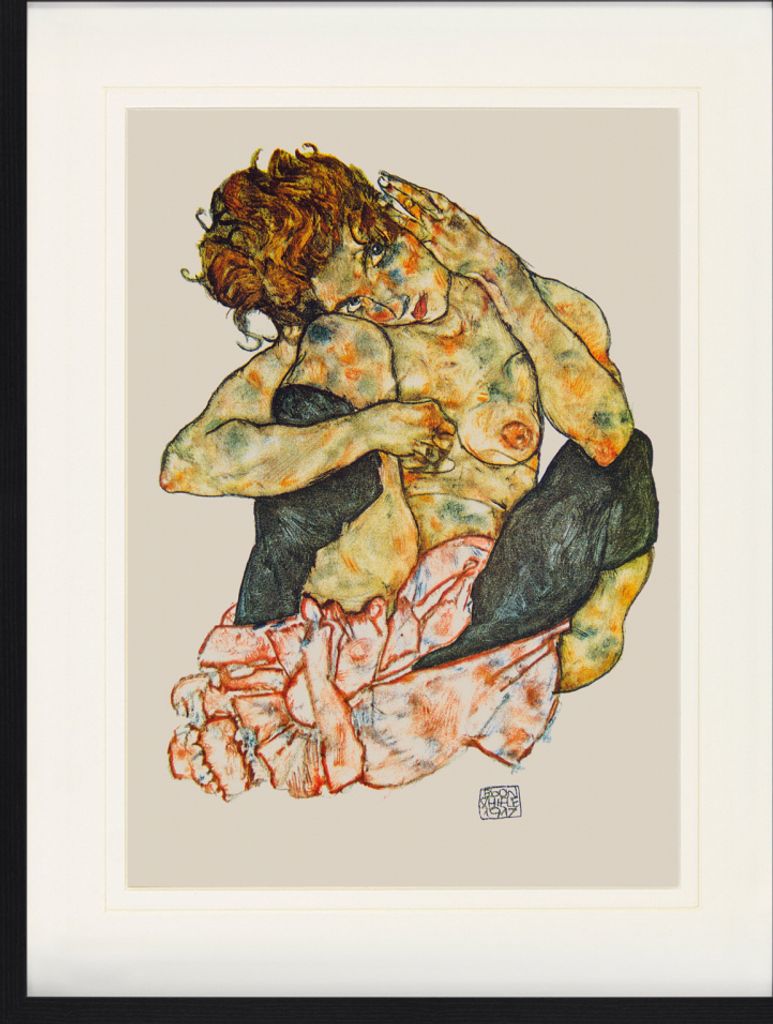 Egon Schiele Gerahmtes Bild Mit Edlem Passepartout | Wand-Bilder | Im Bilderrahmen - Kauernder Mädchenakt, die Wange auf das Rechte Knie Gelehnt 1...