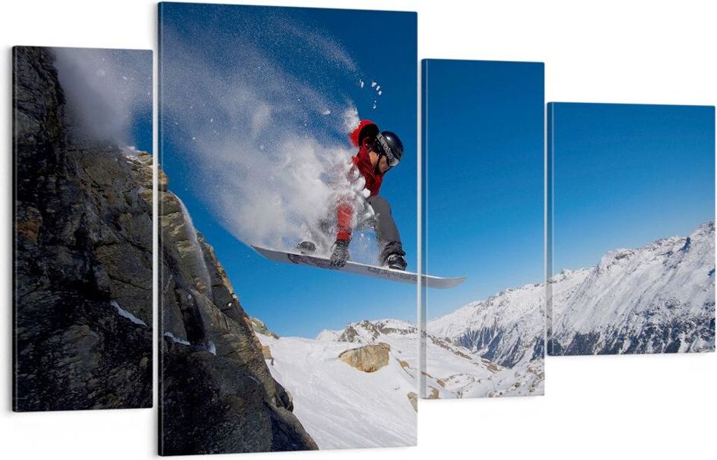 Bild auf Leinwand - Leinwandbild - Snowboard Winter Berg Gipfel - 120x70cm - Wand Bild - Wanddeko - Leinwanddruck - Bilder - Kunstdruck - Wanddekor...