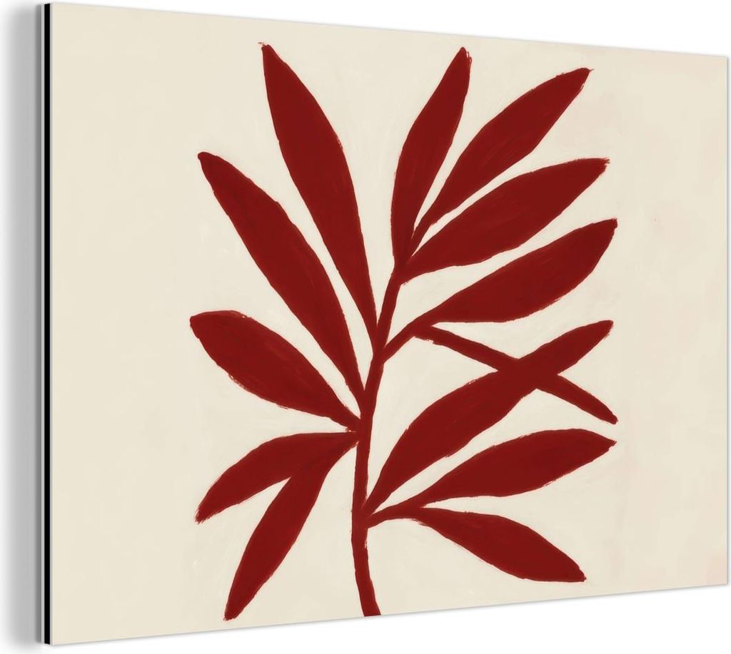 MuchoWow Wanddekoration Metall Metallbild Wandkunst 120x80 cm Zweig - Blätter - Rot MuchoWow Aluminium Gemälde - Alu Bild
