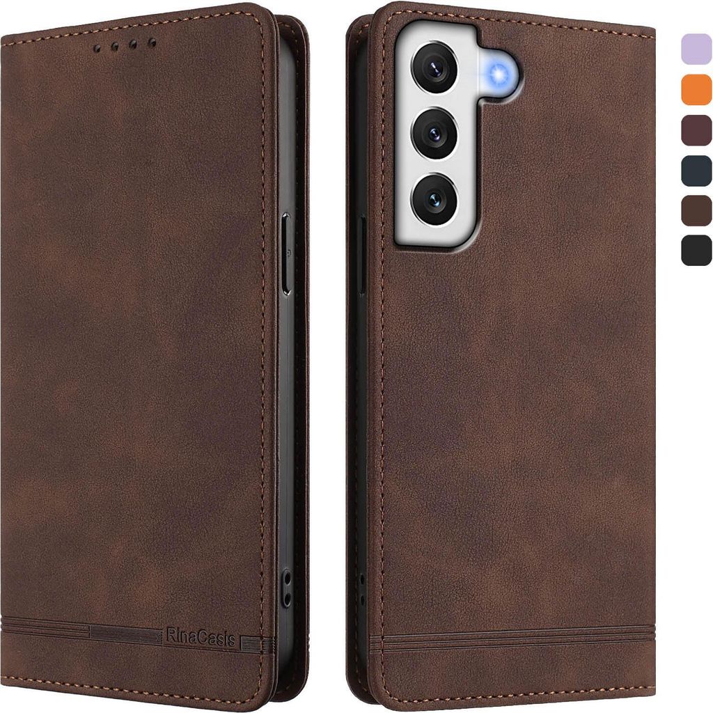 Hülle für Samsung Galaxy S21 FE 5G, Retro Kunstleder Ständer Klapphülle mit Kartenfächer und Magnetische Braun