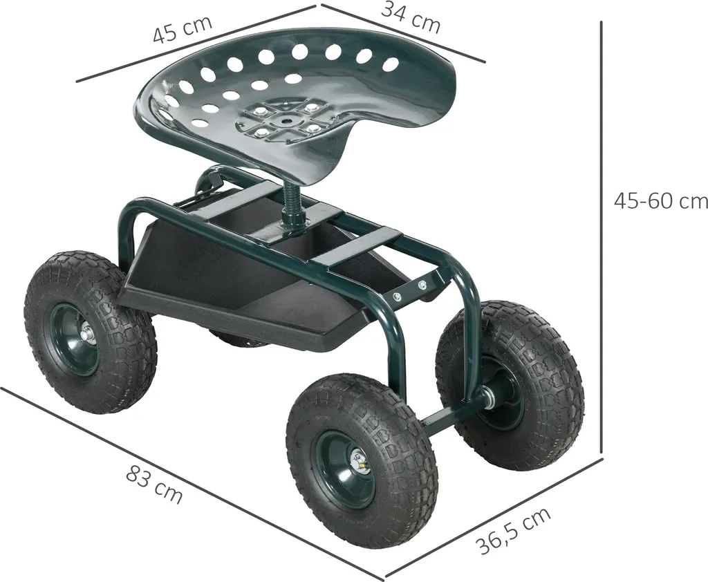 Siège roulant réglable 150 kg max avec plateau de rangement intégré