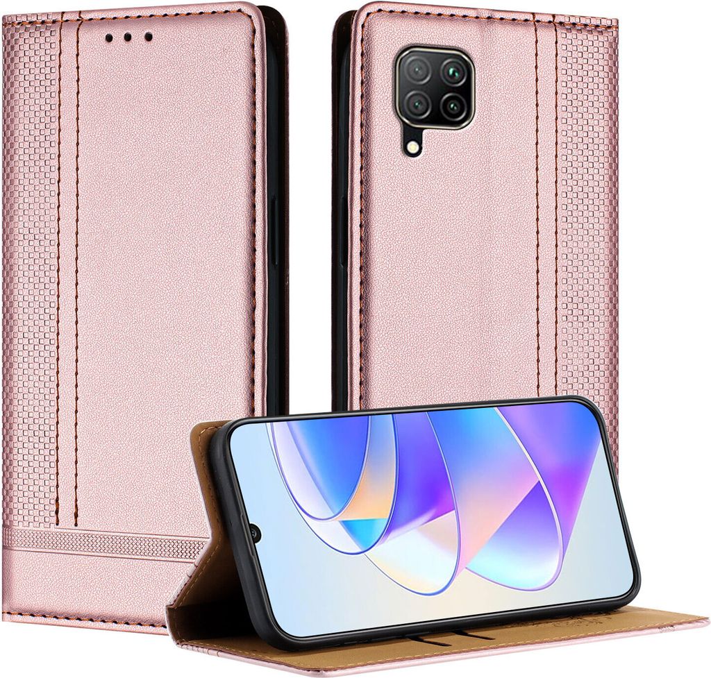 Handyhülle für Huawei P40 Lite Leder Flip Klappbare Schutzhülle mit Standfunktion Pink