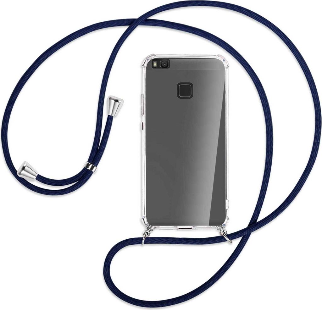 Handykette Backcover-Schutzhülle mit Band (Metall silberfarben) für Huawei P9 lite / G9 Lite - dunkelblau
