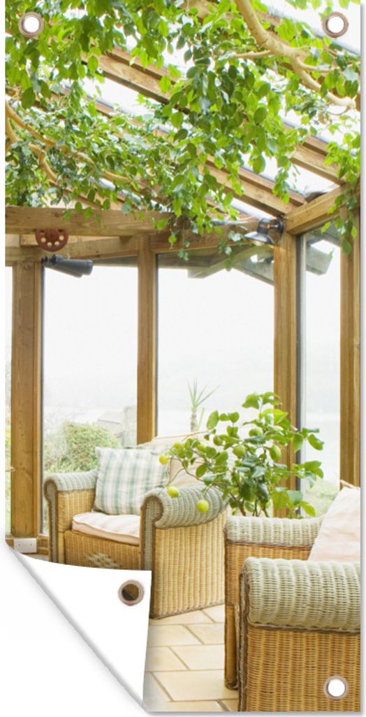 MuchoWow 40x80 cm Outdoor-Poster Gartendeko Sichtschutz Garten Poster für den Garten Pflanzen im Glasvordach