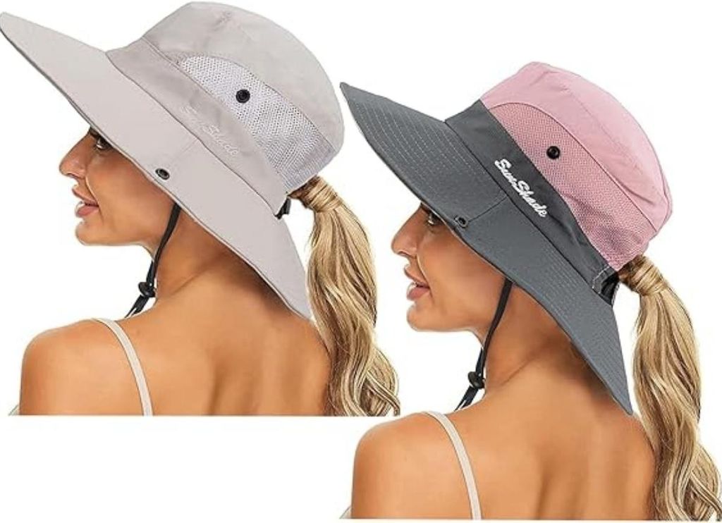 2 Stück Sonnenhut für Damen Outdoor Faltbar Safari Hut mit UV-Schutz, Wanderhut Fischerhut Gartenhut Breiter Krempe Buschhut