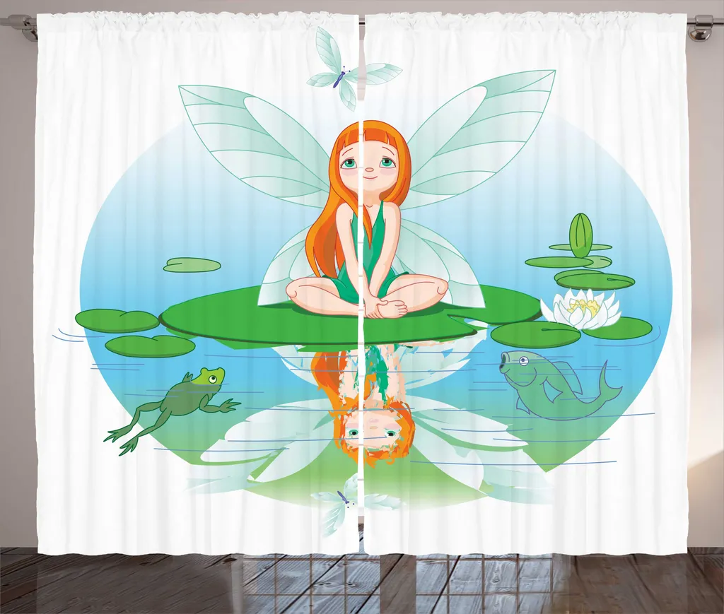 Rideau pour Chambre à Coucher Thème Fée et Nénuphar Facile à Installer 225cm