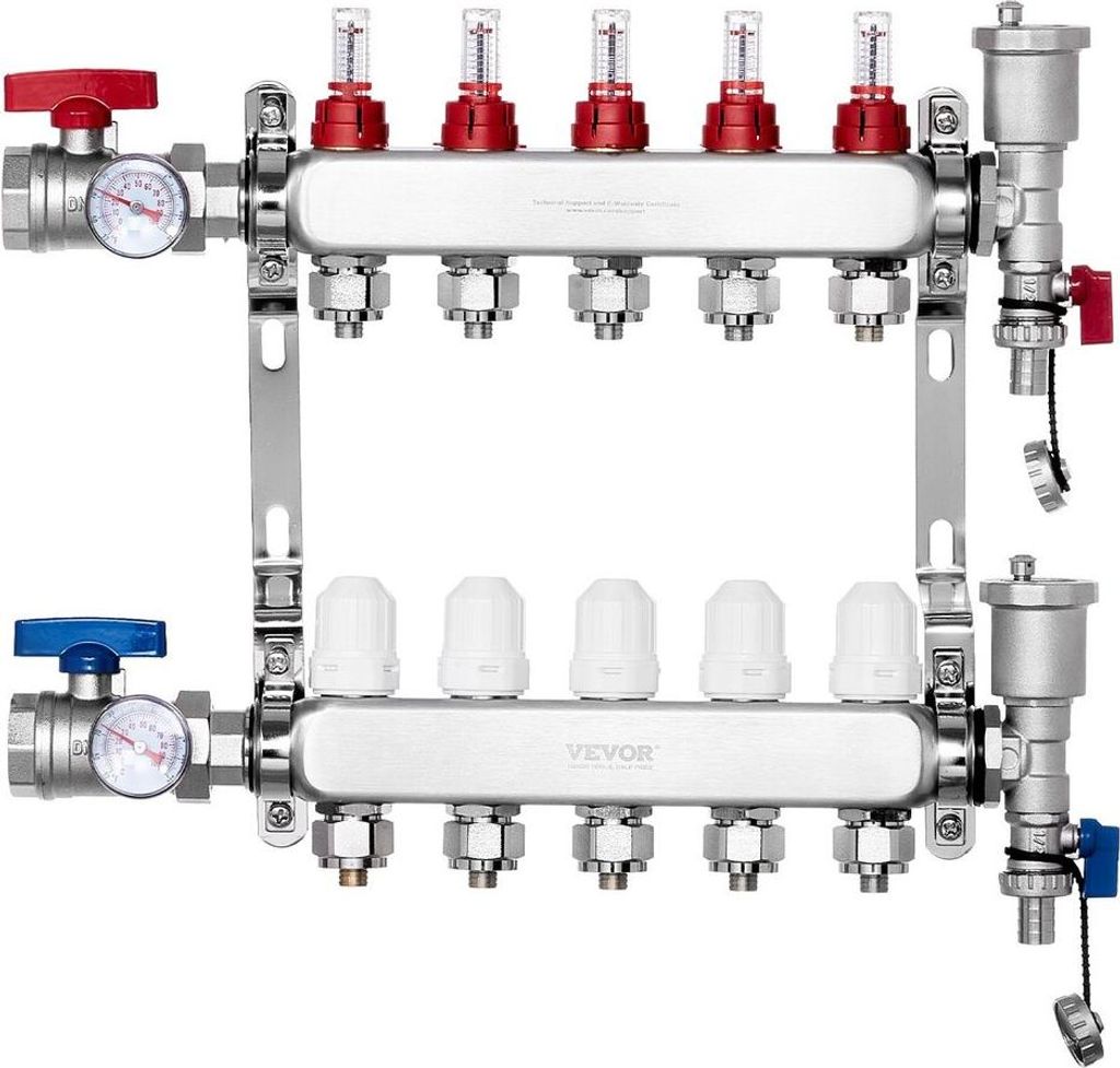 5-fach-Strahlungswärmeverteiler 1/2" PEX-Rohr-Fußbodenheizungsverteiler-Set