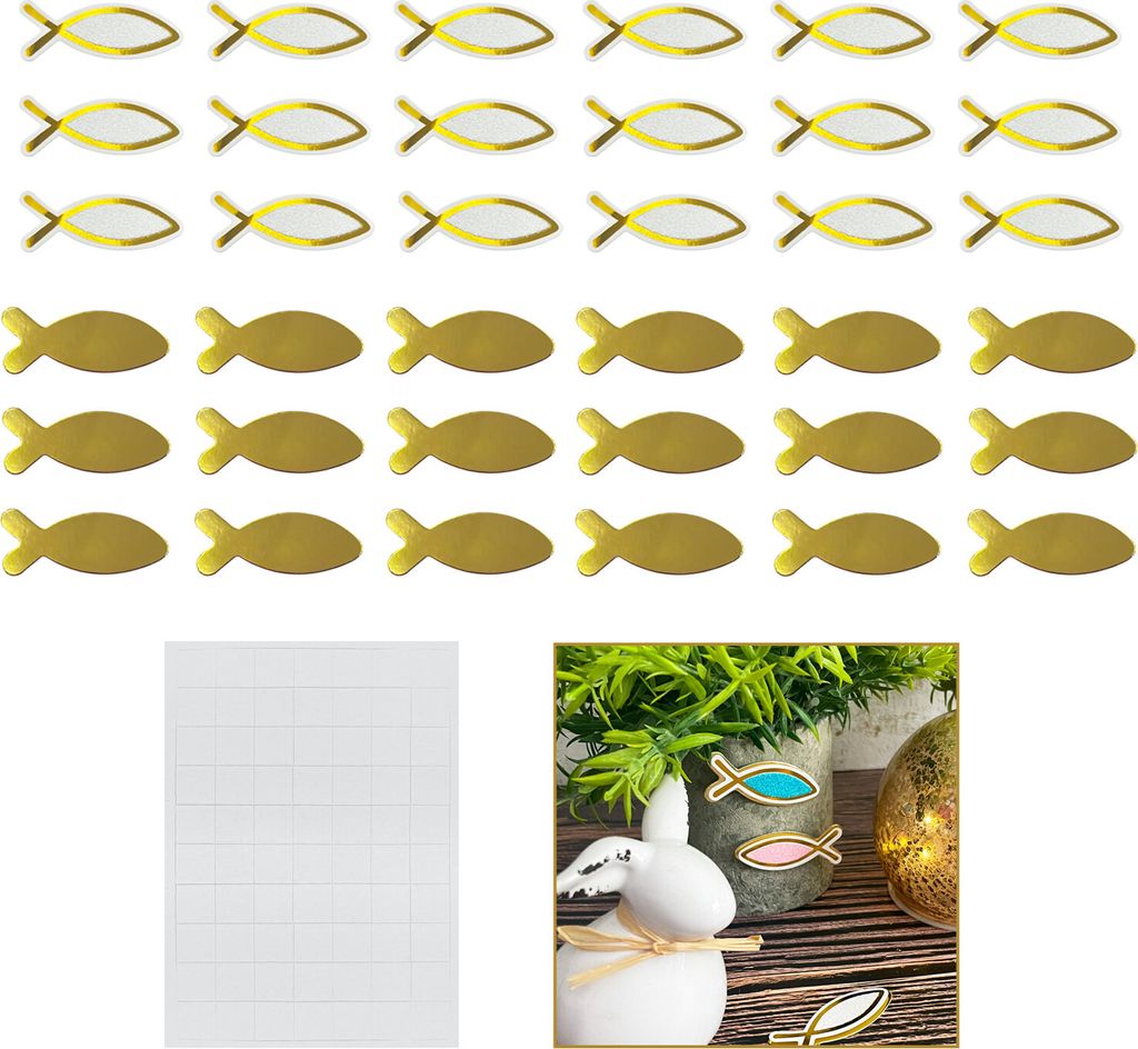 Oblique Unique Fisch Konfetti glitzernd 18 Stk. als Streudeko für Taufe Kommunion Konfirmation Deko - weiß gold