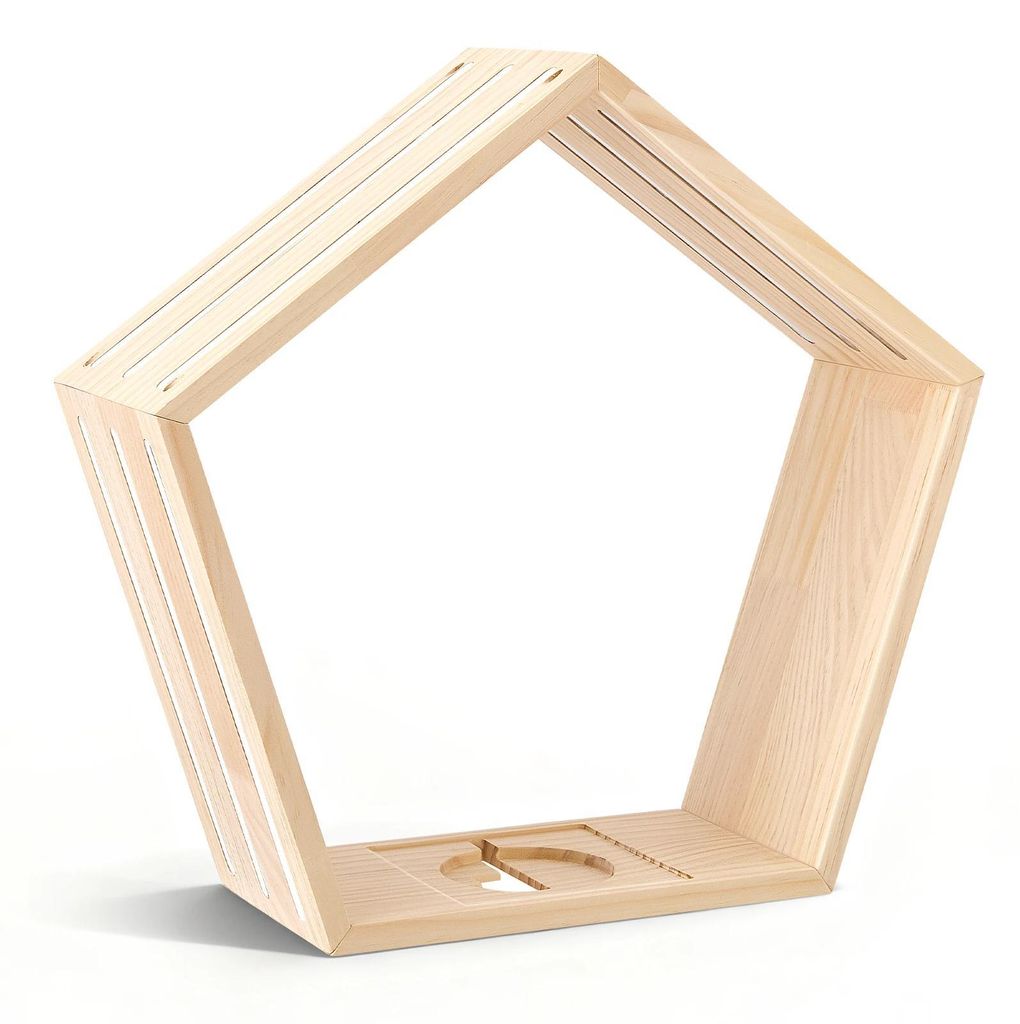 Toniebox Regal - Pentagon magnetisches Wandregal - Holzablage für Figuren - Kinderzimmer - Wiederverwendbar - Gelb